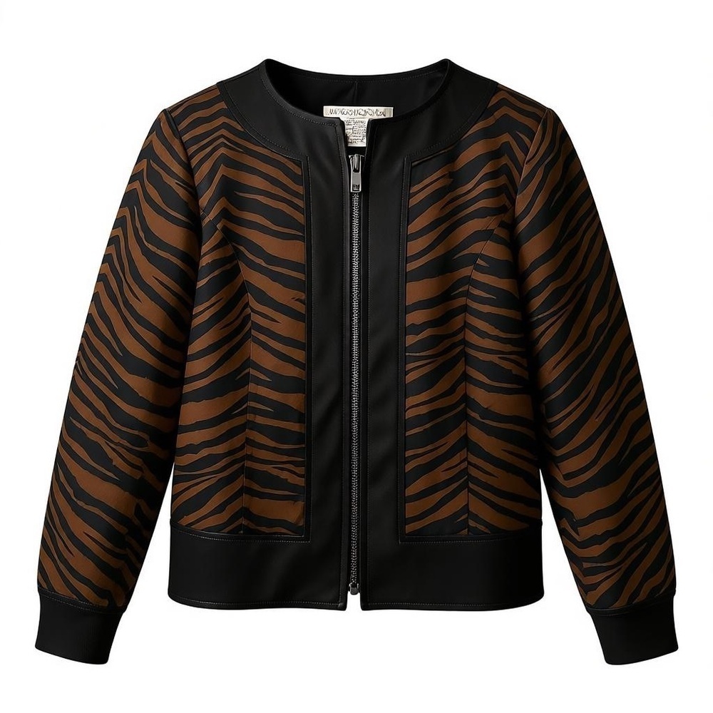 Maggy London size 8 brown zebra print jacket. Edgy Chic Statement Moto